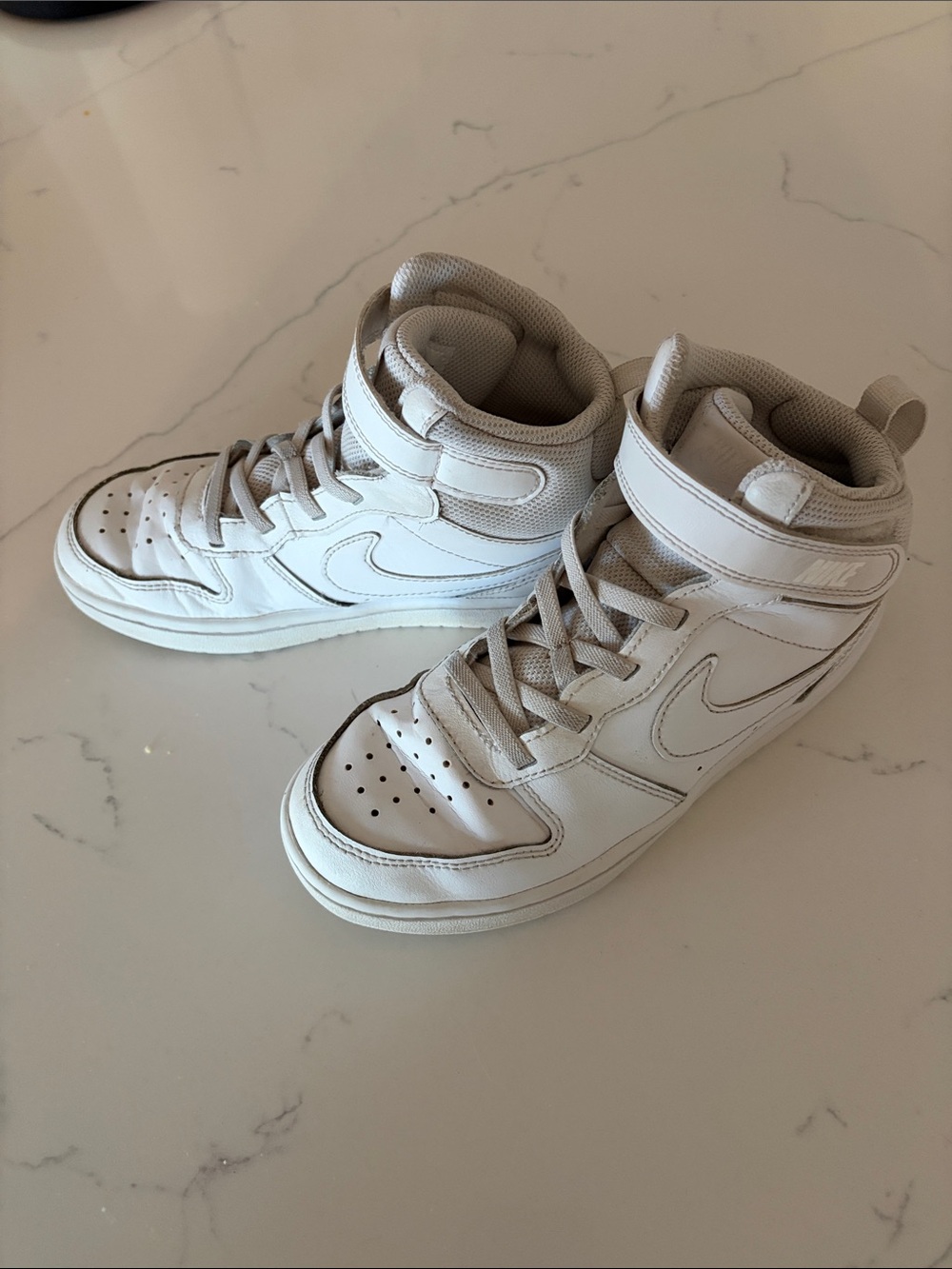 Nike Kids White Mid-Top Sneakers with Velcro Strap